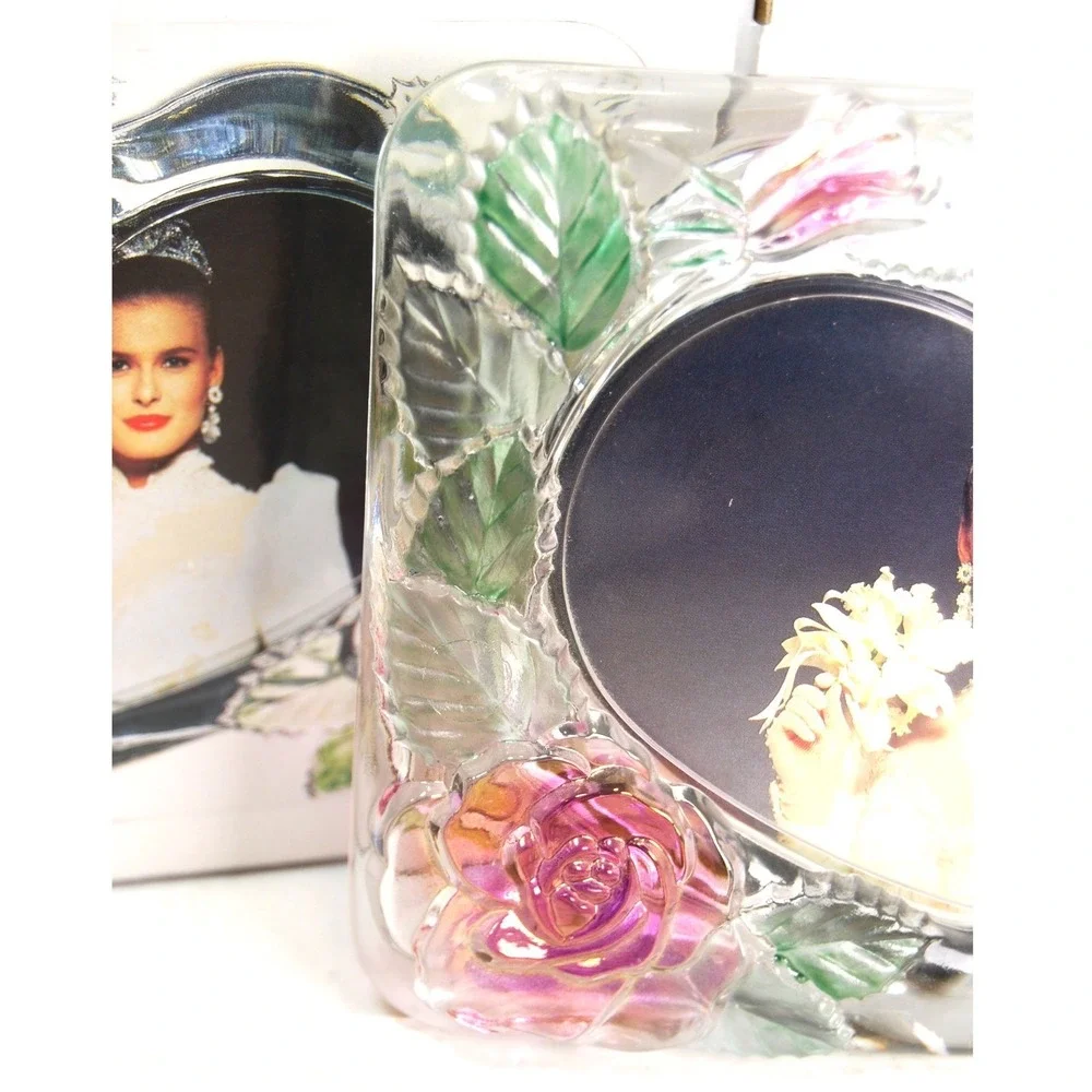 Vintage Glass Picture frame NWT Studio Nova Etched painted roses‎ 4x6 Home Decor